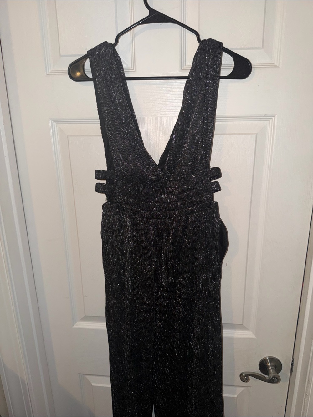 Metallic Black V-Neck Jumpsuit - Picture 3 of 3
